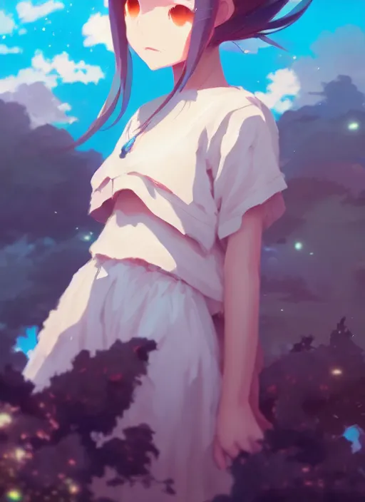 Image similar to portrait of cute catgirl, cloudy sky background lush landscape illustration concept art anime key visual trending pixiv fanbox by wlop and greg rutkowski and makoto shinkai and studio ghibli