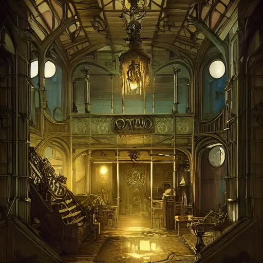 Prompt: intricate detailed victorian goth interior of a vintage 1 9 7 0 s hospital by peter mohrbacher and dan mumford, cgsociety