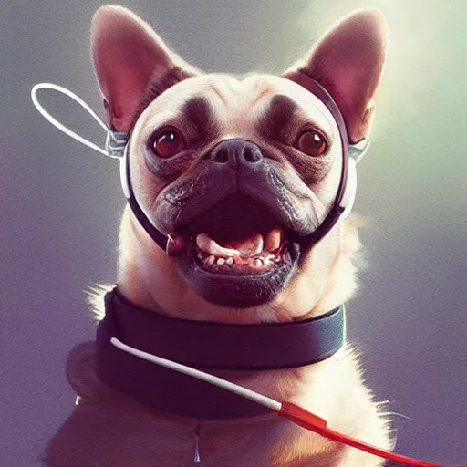 Image similar to a dog and cat wearing headphones smiling, 8 k resolution, digital art, serene, marco lens, by greg rutkowski, wlop, artgerm, artstation