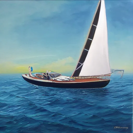 Image similar to viktor orban sailing a yacht, oil painting