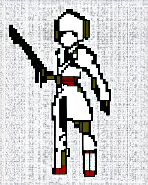 Image similar to a pixel single sprite of a girl holding a sword, in white futuristic armor, pixel art, isometric, 3 2 x 3 2, 2 d game art, 1 6 bit, dynamic pose, # pixelart