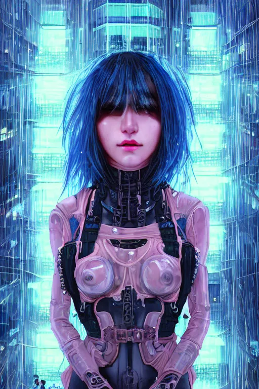 Image similar to portrait futuristic obnoxious cyberpunk female Berserker, in futuristic heavily raindrop tokyo rooftop cyberpunk night, ssci-fi, fantasy, intricate, very very beautiful, elegant, neon light, highly detailed, digital painting, concept art, human anatomy, soft light, hdri, smooth, sharp focus, illustration, art by alphonse mucha and craig mullins and tian zi and WLOP