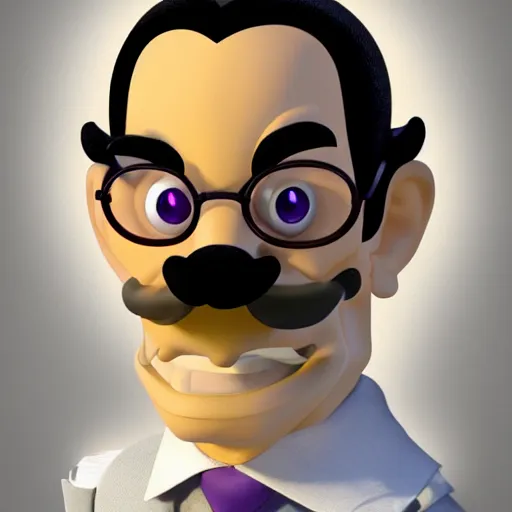 Prompt: a portrait of waluigi , concept art, trending on artstation 3D.