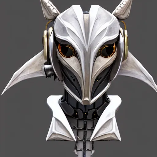 Prompt: close up bust of a cute stunning robot anthropomorphic female dragon, with sleek silver armor, wearing headphones made of wood, detailed digital art, furry art, warframe art, destiny art, high quality, 3D realistic, Furaffinity, Deviantart