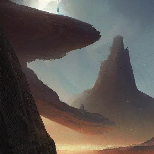 Image similar to pulp fantasy concept art painting of an alien monolith hovering over alien civilization, by greg rutkowski and james gurney