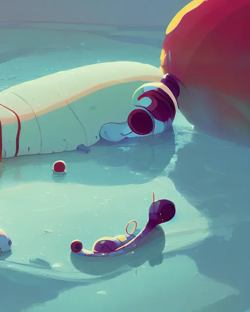 Prompt: a giant caterpillar taking a bath, cory loftis, james gilleard, atey ghailan, makoto shinkai, goro fujita, character art, rim light, exquisite lighting, clear focus, very coherent, plain background, soft painting