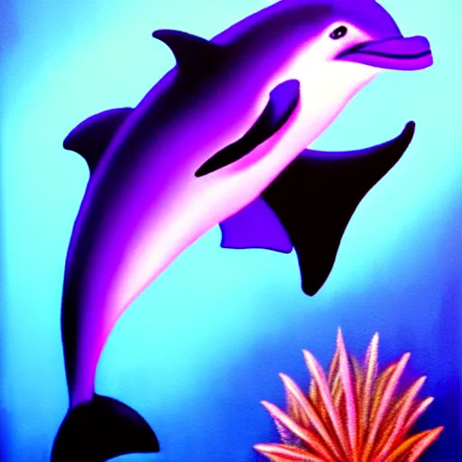 Prompt: epic professional oil painting of a purple dolphin, epic, stunning, gorgeous, intricate detail, much wow, 4K, masterpiece