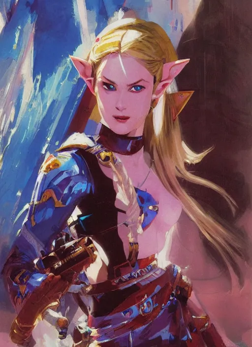 Prompt: Princess Zelda by John Berkey and Vincent Di Fate, rule of thirds, seductive look, beautiful, in intergalactic hq, ethereal lighting, smooth, masterpiece, Refined
