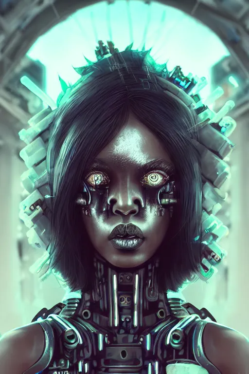 Prompt: soft lustrous ebony goddess biotech raver gutter punk gothic cyborg, cyberpunk city, urban decay, decay, underworld, dark art, highly detailed, digital painting, octane render, artstation, concept art, smooth, sharp focus, illustration, art by artgerm, loish, wlop