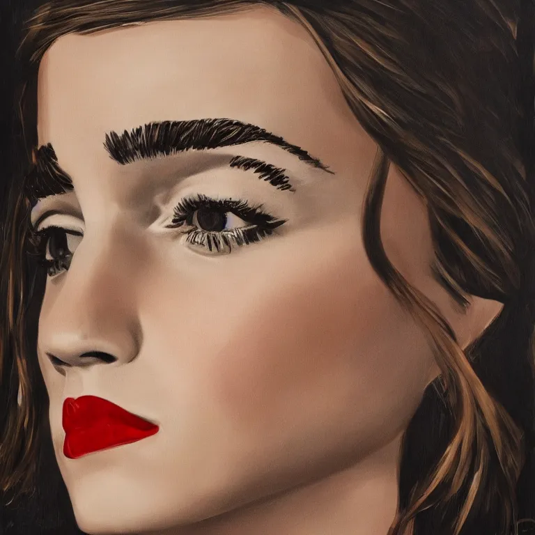 Prompt: Pop-art portrait of Emma Watson in style of Ed King, photorealism