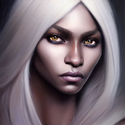 Image similar to portrait of a beautiful drow, ranger, Alexandria's genesis, chin-length hair, bored, illustration, soft lighting, soft details, hyper realism, high detailed, painting oil on canvas by mark arian by artgerm, trending on artstation, 4k, 8k, HD