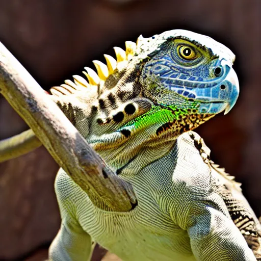 Prompt: Hawk and iguana hybrid animal, highly detailed photo taken at zoo,