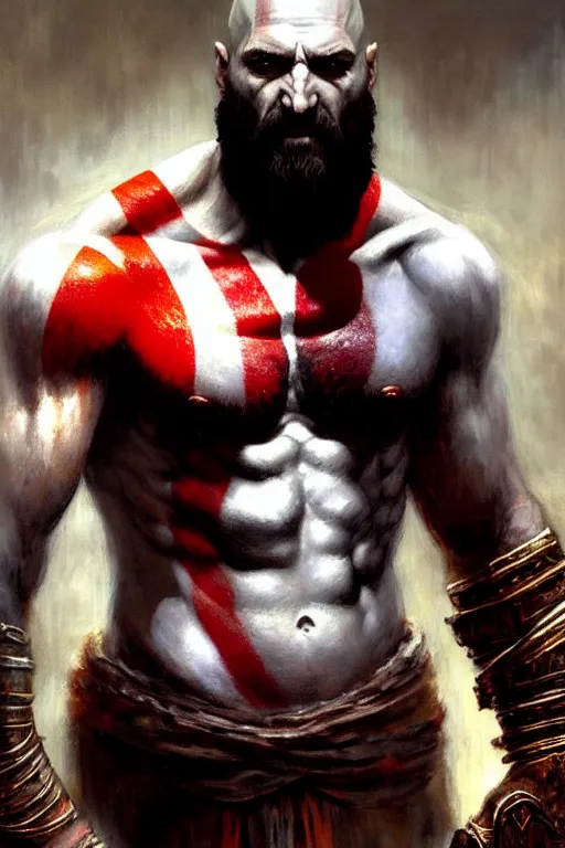 Prompt: god of war kratos half body detailed portrait dnd, abstract oil painting, brush strokes by gaston bussiere, craig mullins, greg rutkowski, yoji shinkawa