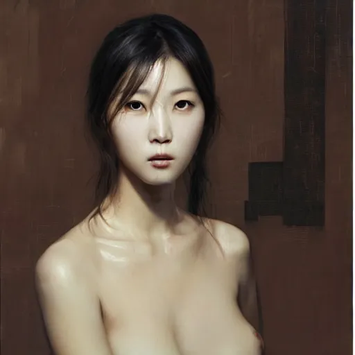 Prompt: Lee Jin-Eun by Ruan Jia, rule of thirds, seductive look, beautiful