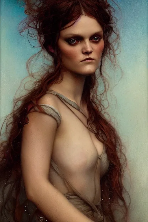 Image similar to Tove Lo by Tom Bagshaw in the style of Gaston Bussière, art nouveau