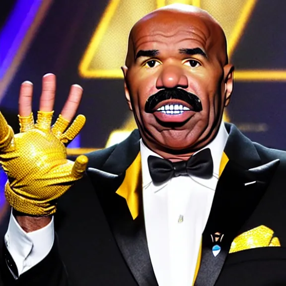 Image similar to Steve Harvey Wearing the infinity gauntlet