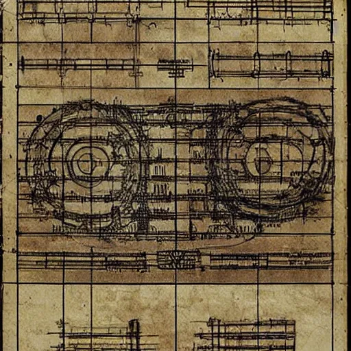 Image similar to leonardo da vinci intricate full page scan blueprint of a looper music equipment