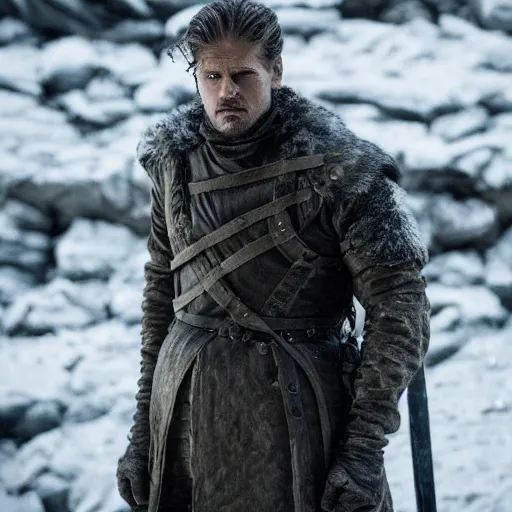 Prompt: solid snake in game of thrones, photography, tv show, hbo,