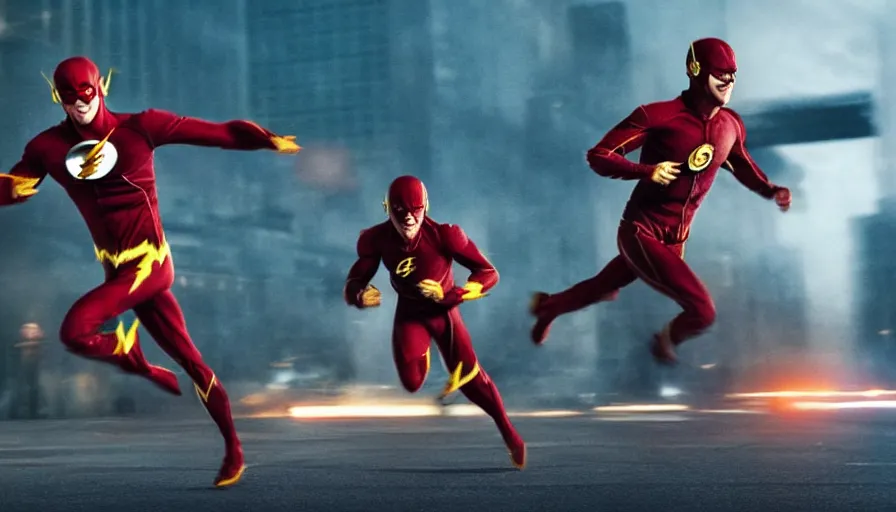 Image similar to ''flash running from the police, dc, cinematic shot, high quality, 8 k, photorealistic''