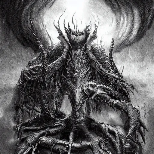 Image similar to a strange eerie magical scary creature in an eerie uncanny hell, transluscent neon, horror, concept art, detailed, intricate, award - winning, cinematic, by kentaro miura