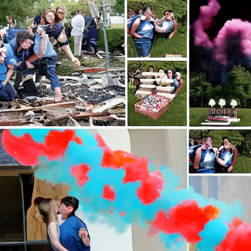 Prompt: 9/11 explosion as a gender reveal party