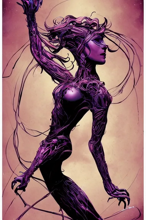 Image similar to xmen comic art,Sprial an epic goddess with 6 arms dancing in the air,beautiful and terrifying,melting,full character design,8k,by Stanley Artgermm,Tom Bagshaw,Geoff Darrow,Carne Griffiths,Ron English,Linsey Levendall,trending on DeviantArt,face enhance,hyper detailed,minimalist,horror,full of colour,cinematic,dynamic lighting