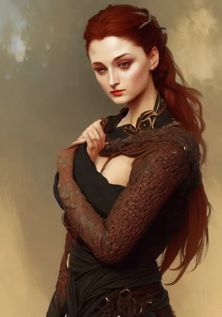 Prompt: sansa killer, intricate, elegant, highly detailed, digital painting, artstation, concept art, smooth, sharp focus, illustration, art by artgerm and greg rutkowski and alphonse mucha and william - adolphe bouguereau