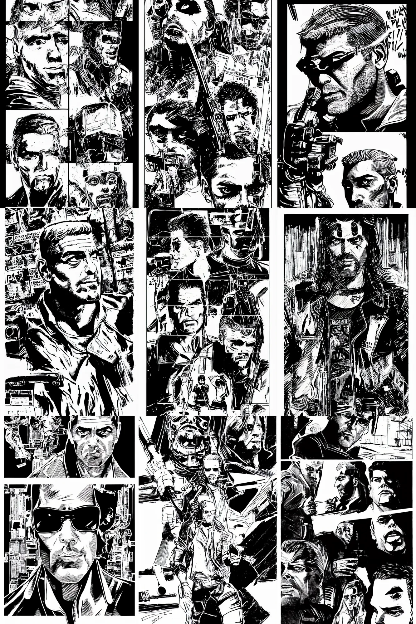 Prompt: george clooney, a page from cyberpunk 2 0 2 0, style of paolo parente, style of mike jackson, adam smasher, johnny silverhand, 1 9 9 0 s comic book style, white background, ink drawing, black and white, mid - shot