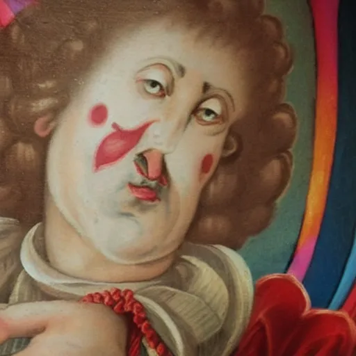 Image similar to baroque rococo fresco of a clown high detail