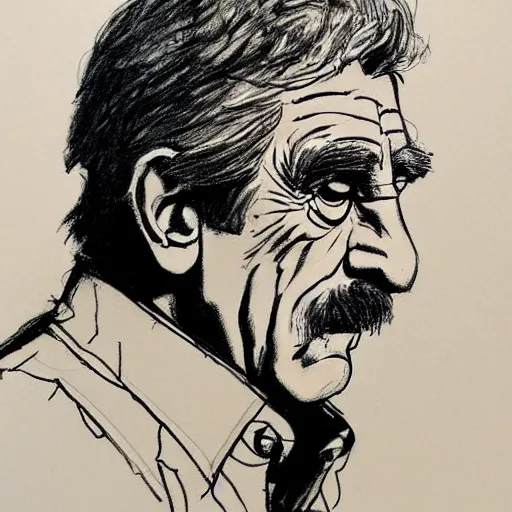 Prompt: a realistic yet scraggly portrait sketch of the side profile of a stern and sophisticated sam elliott, trending on artstation, intricate details, in the style of frank auerbach, in the style of sergio aragones, in the style of martin ansin, in the style of david aja, in the style of mattias adolfsson