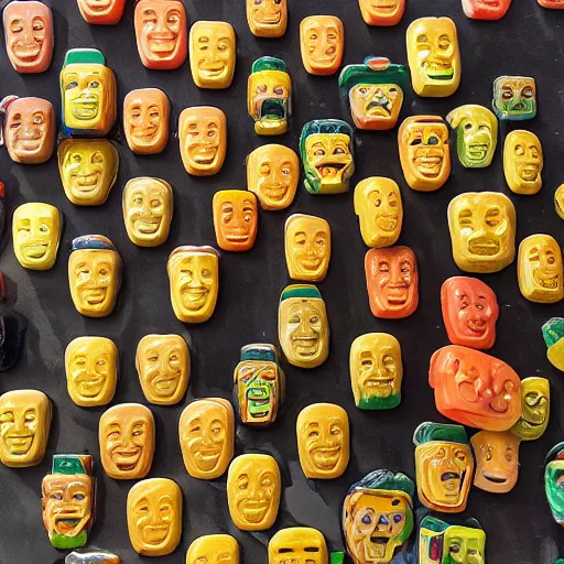 Prompt: photo of Haribo Gummy Olmec heads