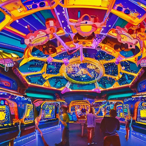 Image similar to photograph of an intergalactic amusement park