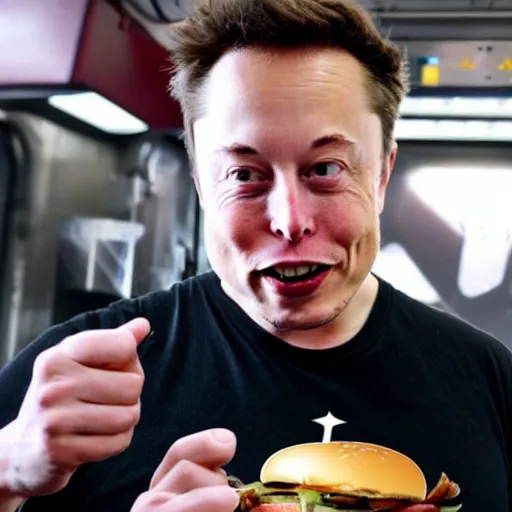 Image similar to elon musk eating burger in space, hd photo