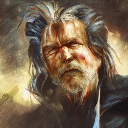 Prompt: arnold schwarzenegger in his 3 0 s as teferi, in the style of magic the gathering, glacier landscape, d & d, fantasy, intricate, elegant, highly detailed, digital painting, artstation, concept art, matte, sharp focus, illustration, art by artgerm and greg rutkowski and alphonse mucha