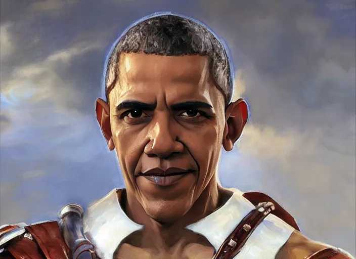 Image similar to a highly detailed beautiful portrait of barack obama as kratos, by gregory manchess, james gurney, james jean