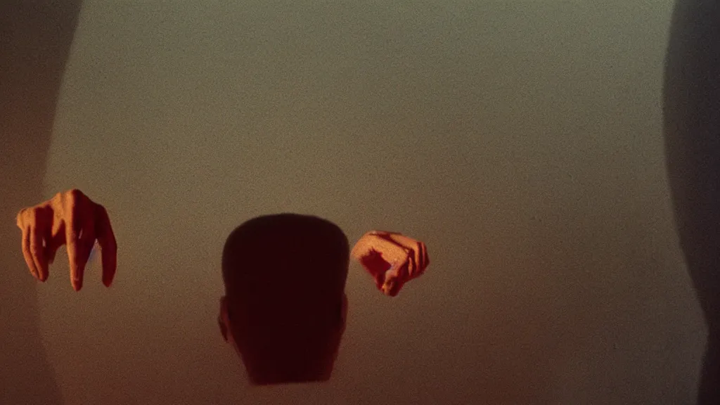 Prompt: the giant hand reaches inside out living room, film still from the movie directed by Denis Villeneuve with art direction by Zdzisław Beksiński, wide lens