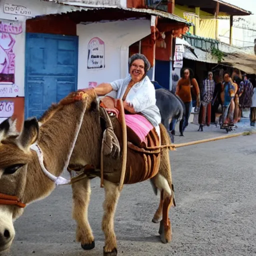 Prompt: ( lula da silva ) riding a donkey