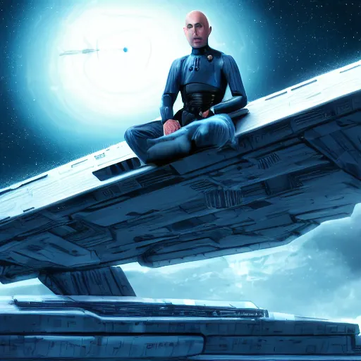 Image similar to mark strong as grand admiral thrawn sitting as his desk on a star destroyer, hd, digital art