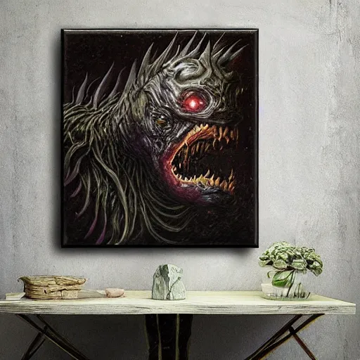 Prompt: Returnal creature monster oil painting fantasy epic, dark, creepy