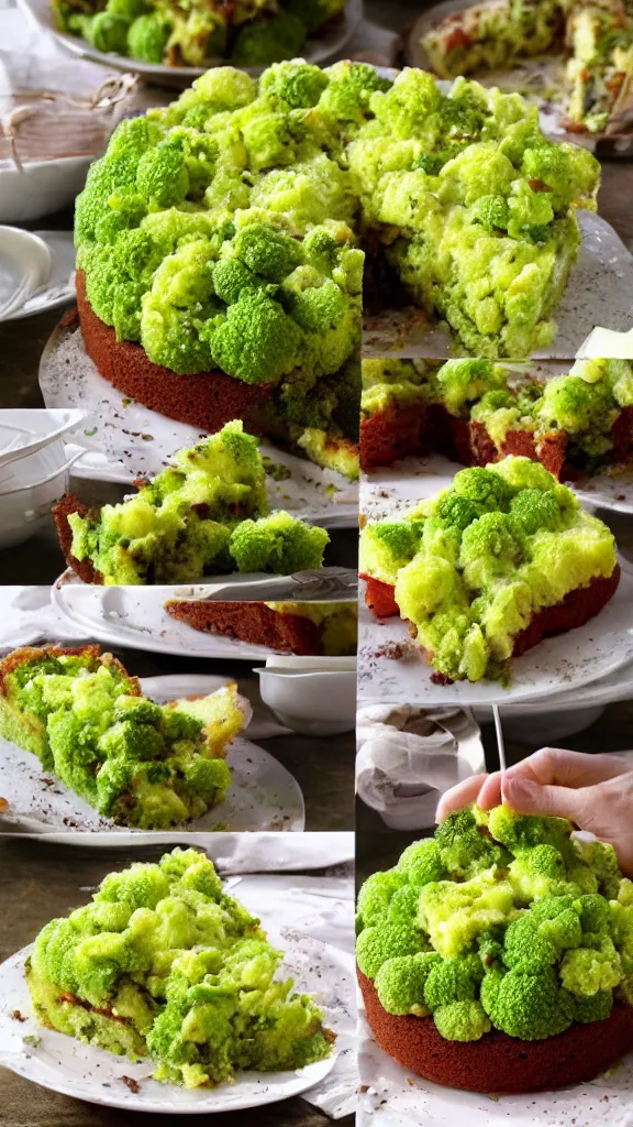 Image similar to 7 0 s food photography of a cake made out of broccoli and farts