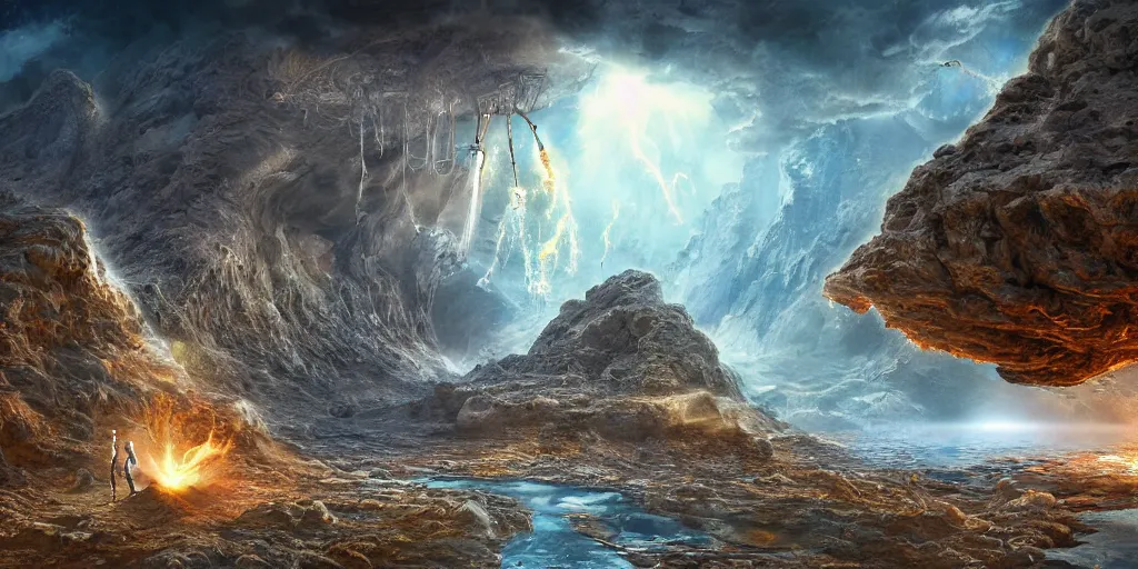Image similar to dire subterranean ministry earthling en route peril messenger, intricate drawing, water drought, realistic fantasy, establishing shot, 8k resolution, dramatic lighting