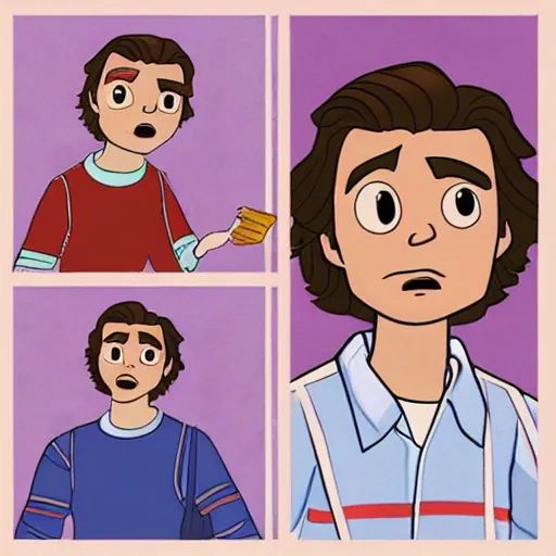 Prompt: Pixar Animation of Steve Harrington from Stranger things making a pizza