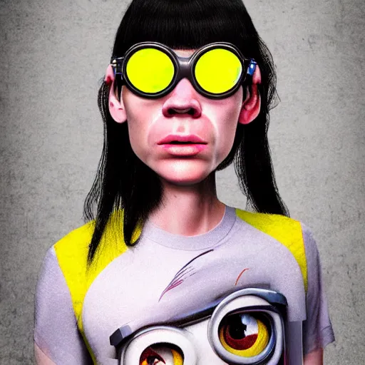 Image similar to Grimes as a minion, hyper realistic, very detailed