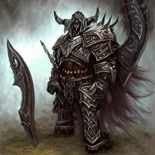 Prompt: fantasy concept art, tauren death knight, ax, plate armor