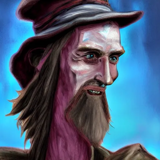 Image similar to Chawick the Fail Wizard, a young scrawny man in ragged and stained wizard's robes and hat. 8k resolution, full-length portrait, digital painting, fantasy art.