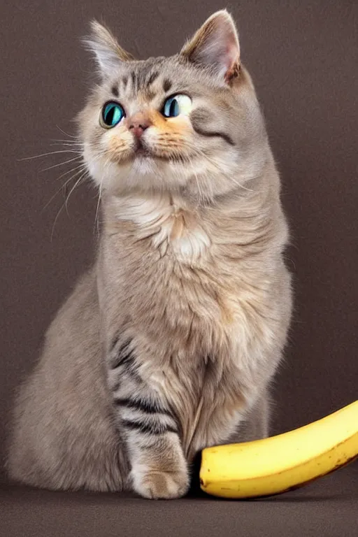 Image similar to realistic photo of an adorable cat wearing a banana hat, highly detailed,