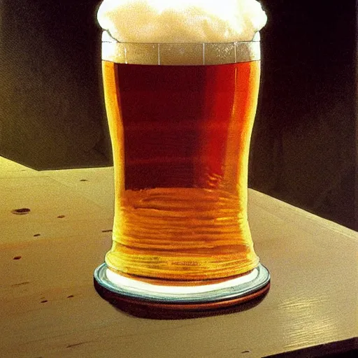 Prompt: A pint of beer sitting on a bar as painted by Dean Ellis