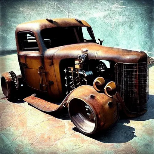 Prompt: “steampunk” “rat rod” truck 4k HD