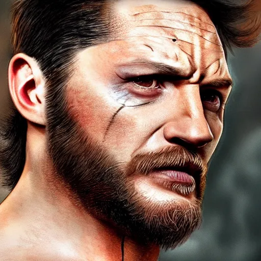 Prompt: Tom Hardy as wolverine very detailed. 4K quality Super Realistic
