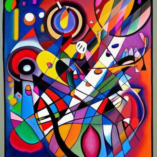 Prompt: colorful dance of love and death by Wassily Kandinsky, trending on artstation